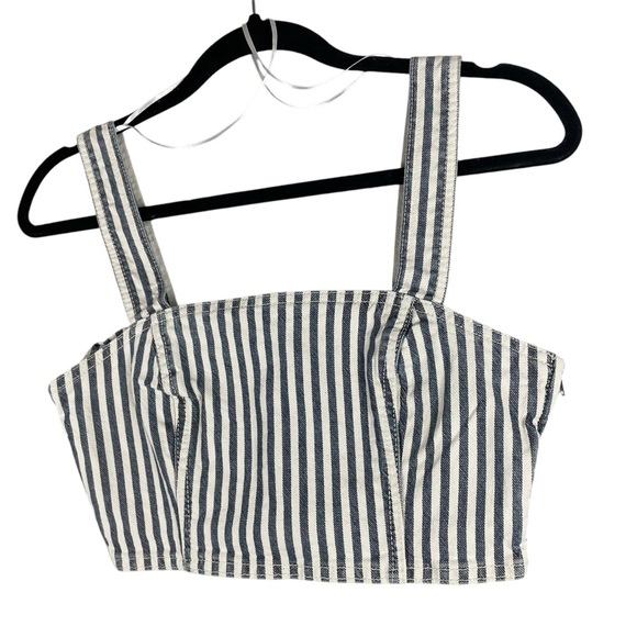 Zara Denim Striped Crop Tank Top Blouse size Small - Picture 3 of 6